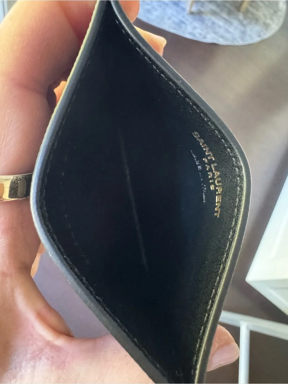 Saint Laurent Black Leather Card Holder with Gold YSL Emblem